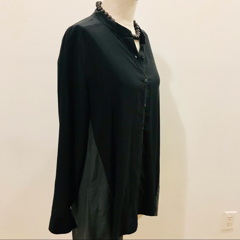 Eileen Fisher black and grey silk button-down shirt. Size XS. NWOT - Picture 2 of 11